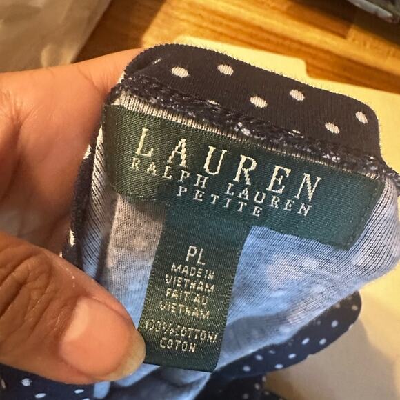 Lauren Ralph Lauren Blue Polka Dot Blouse Women’s Size LP - Picture 4 of 4